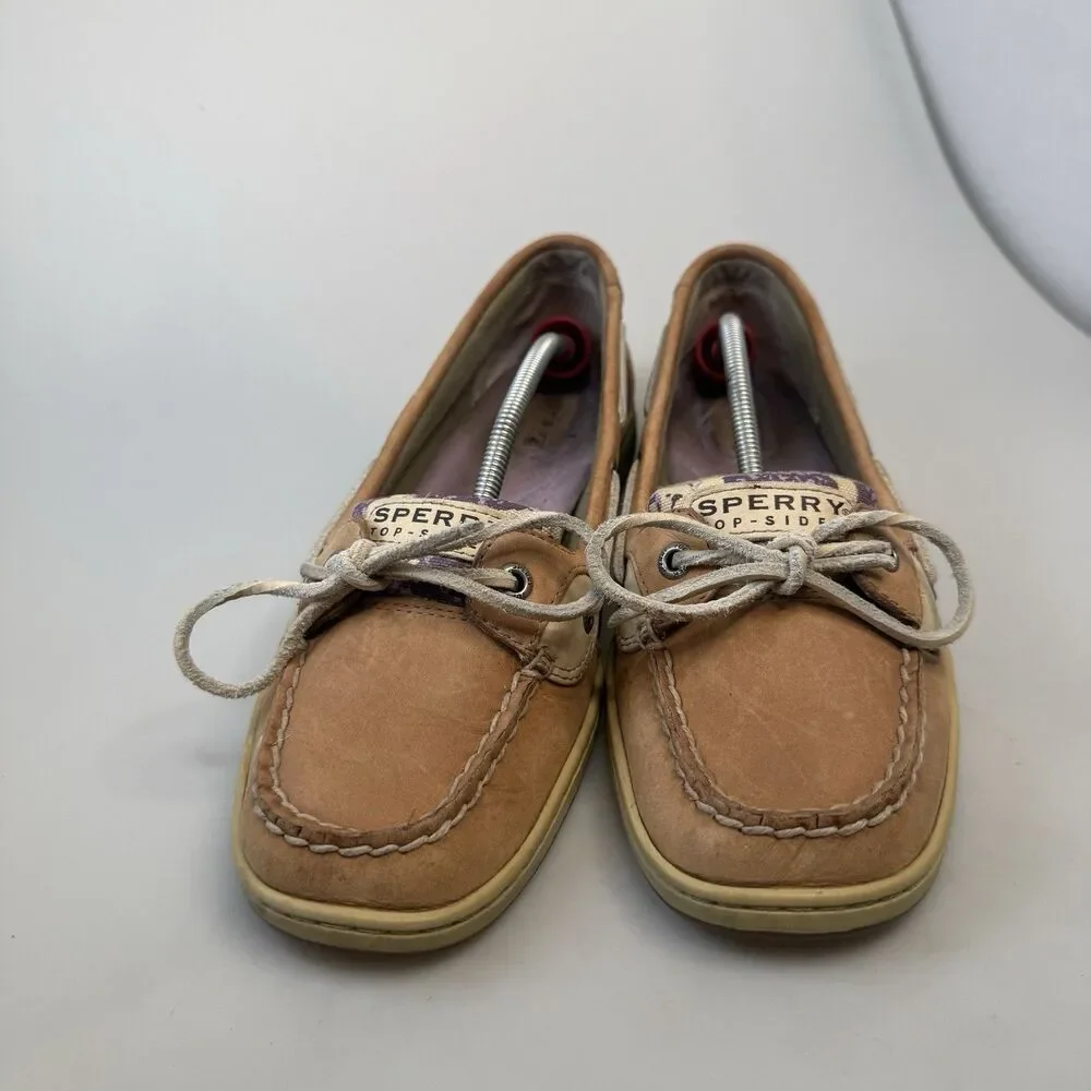Sperry Boat Shoe Women's Size 10 Brown Purple Leather Casual Comfort Shoes EUC